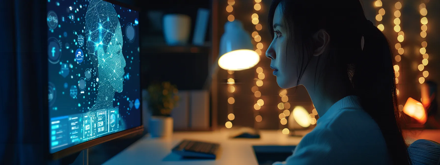 a person interacting with a voice-controlled ai assistant on a computer screen.